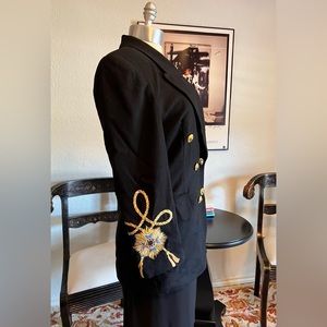 La Costa Spa California Double Breasted Blue Black Embroidered Blazer Jacket 10